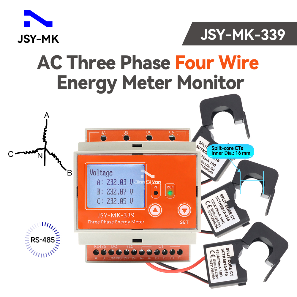 Energy Meter Bidirectional - JSY-MK-339 RS485 medición bidireccional 150A AC