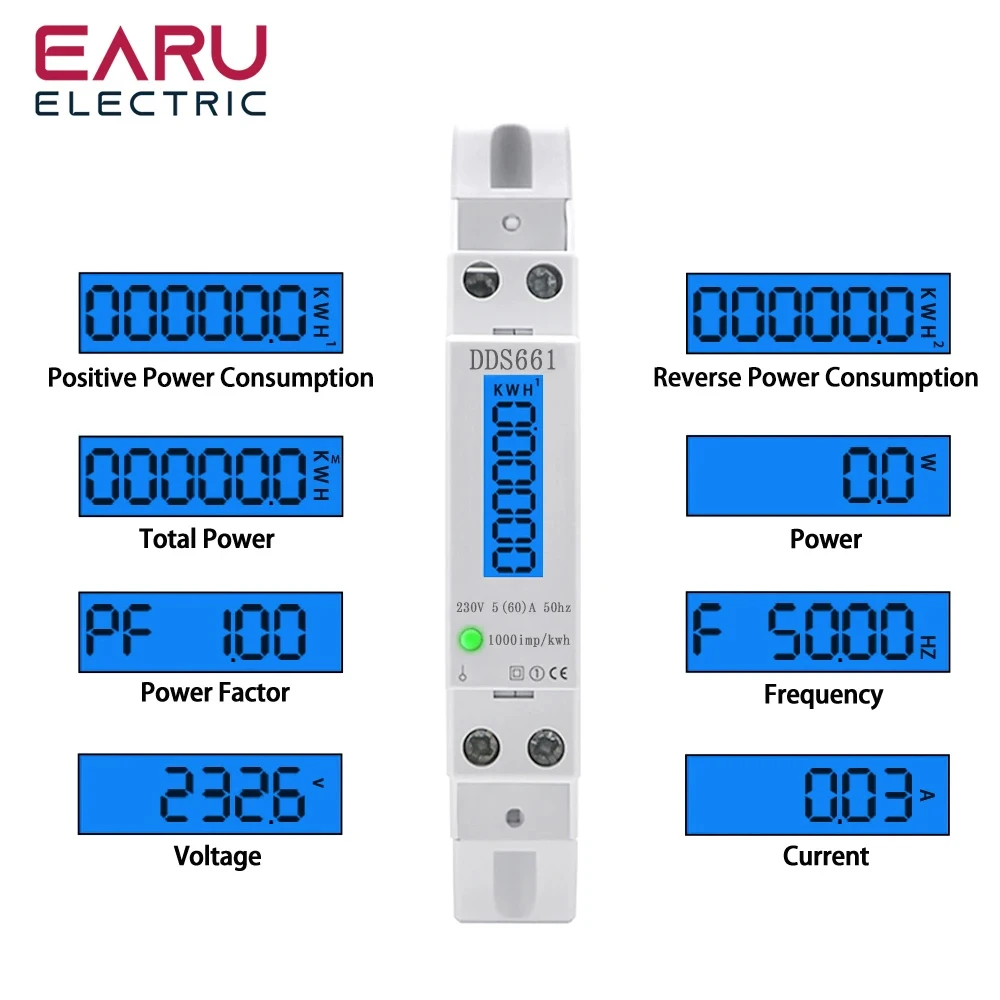 Energy Meter Bidirectional - Vatímetro de retroiluminación monofásico, medidor de